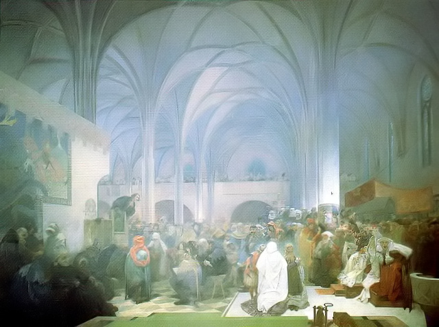 Master Jan Hus Preaching at the Bethlehem Chapel 'Truth Prevails' painting by Alphonse Mucha